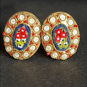 Vintage Micro Mosaic Clip Earrings
